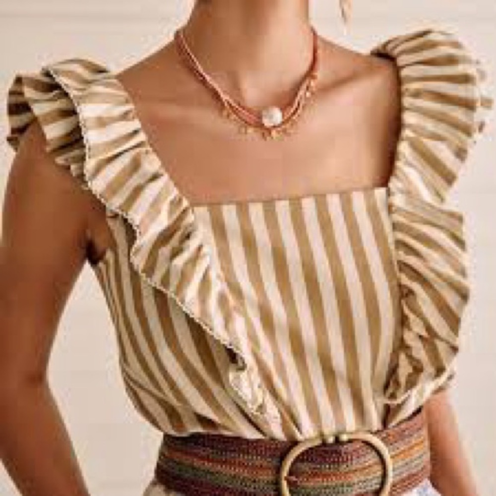Sezane • Meredith Blouse • Camel Stripes • US 2 / FR 34